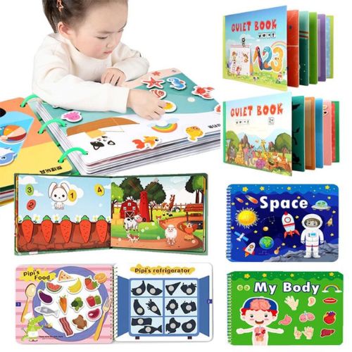 Busy Book educational toy for toddlers with themes, writing pages, and colored pens