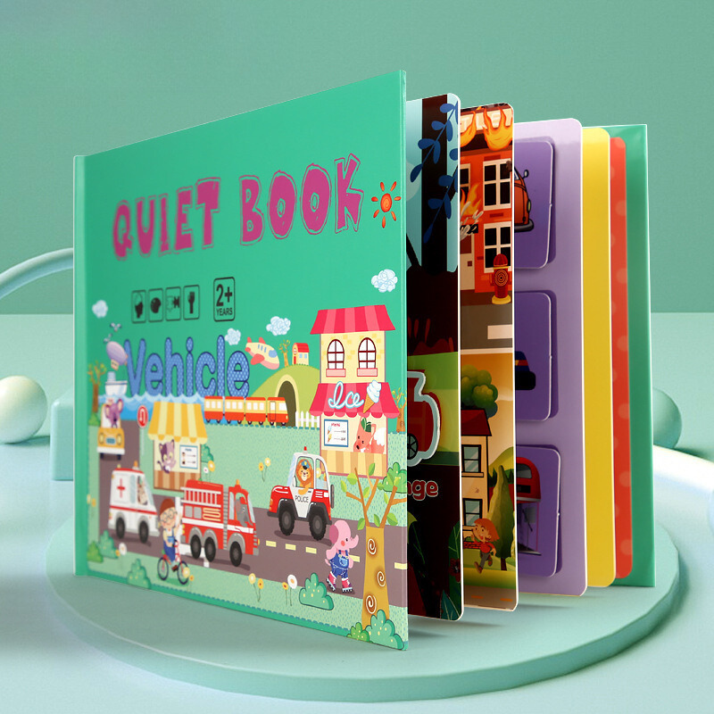 Busy Book educational toy for toddlers with themes, writing pages, and colored pens