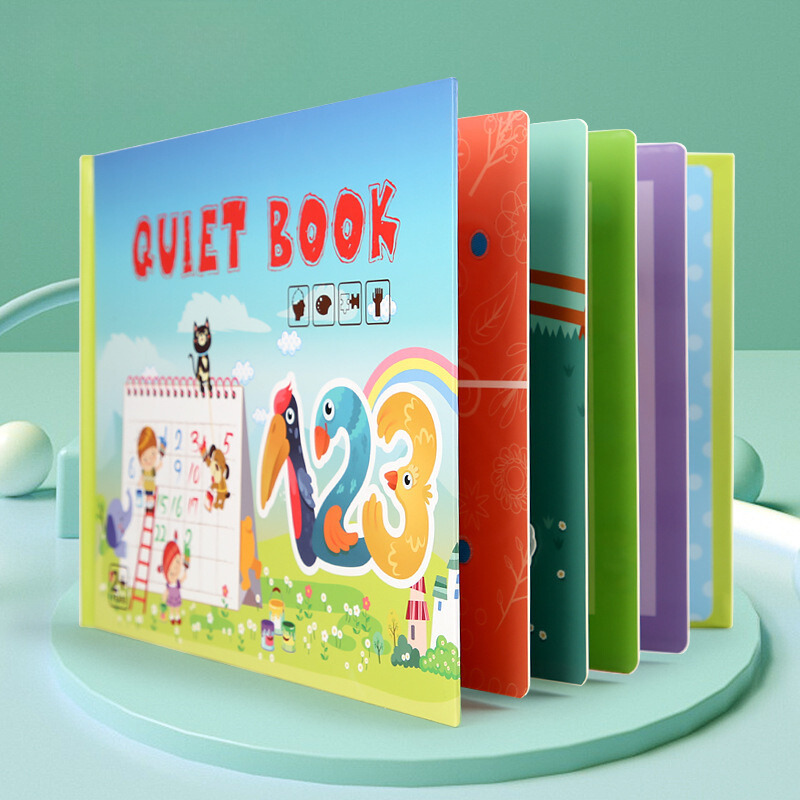 Busy Book educational toy for toddlers with themes, writing pages, and colored pens