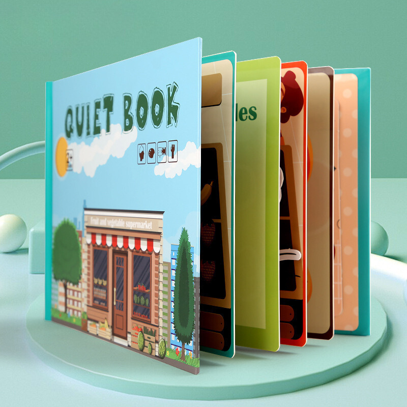 Busy Book educational toy for toddlers with themes, writing pages, and colored pens